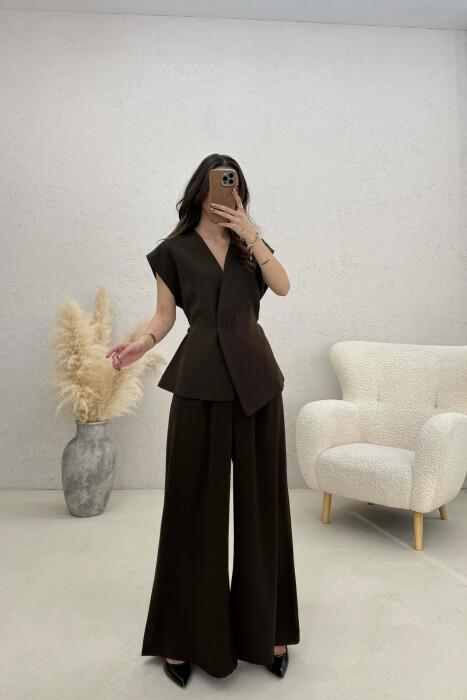 ONE COLOR VEST + TROUSERS WOMAN SET BROWN/KAFE - 4