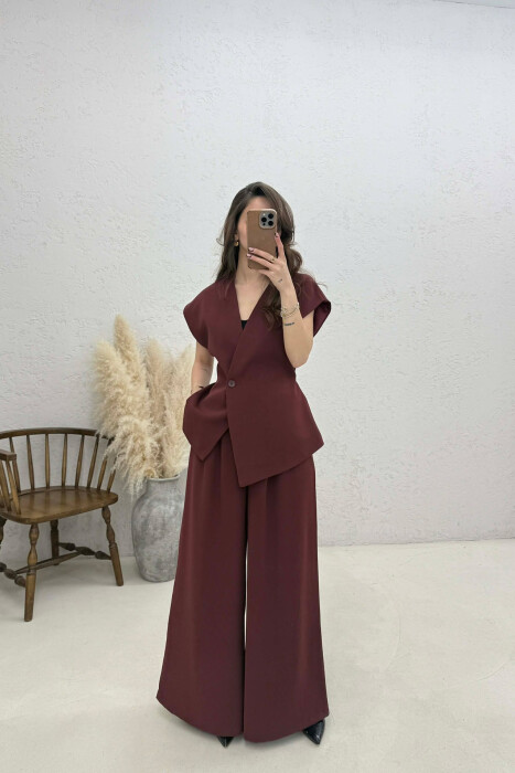 ONE COLOR VEST + TROUSERS WOMAN SET BURGUNDY/VISHNJE - 