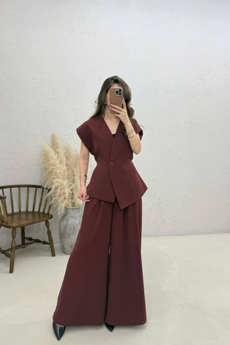 ONE COLOR VEST + TROUSERS WOMAN SET BURGUNDY/VISHNJE - 2