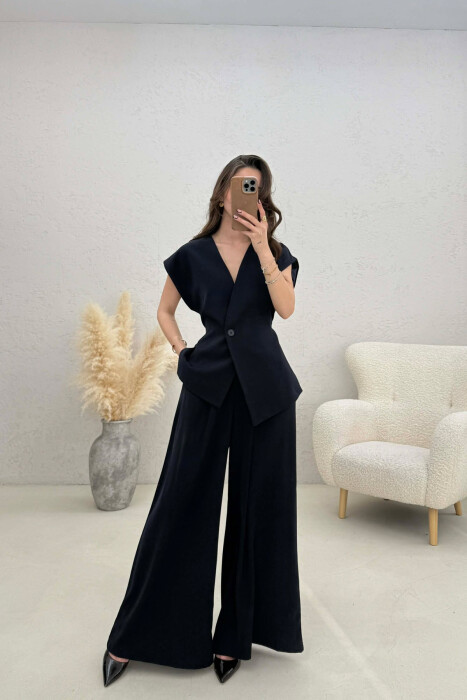 ONE COLOR VEST + TROUSERS WOMAN SET DARK BLUE/BEE - KLAUDIO FASHION