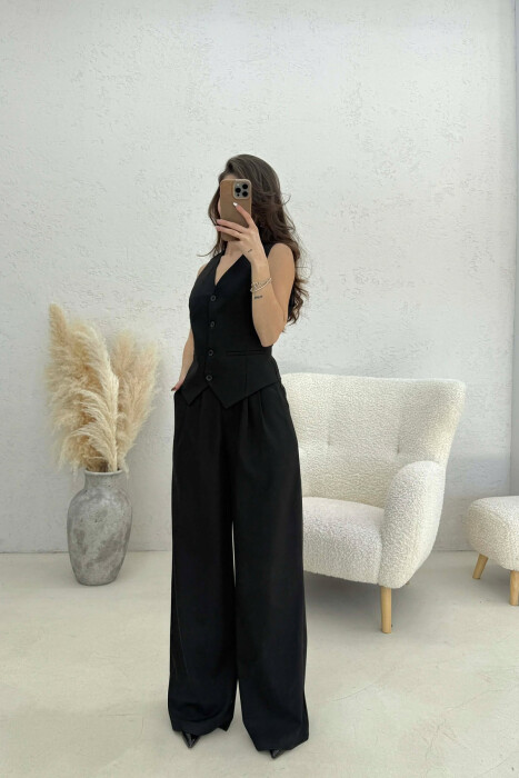 ONE COLOR VEST+TROUSERS WOMEN SET BLACK/ E ZEZE 