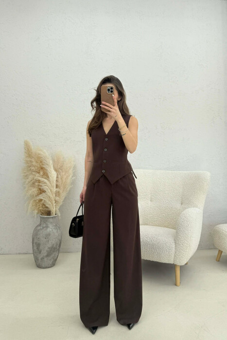 ONE COLOR VEST+TROUSERS WOMEN SET BROWN/KAFE 