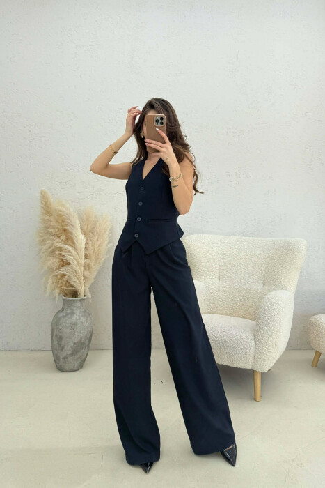 ONE COLOR VEST+TROUSERS WOMEN SET DARK BLUE/BEE 