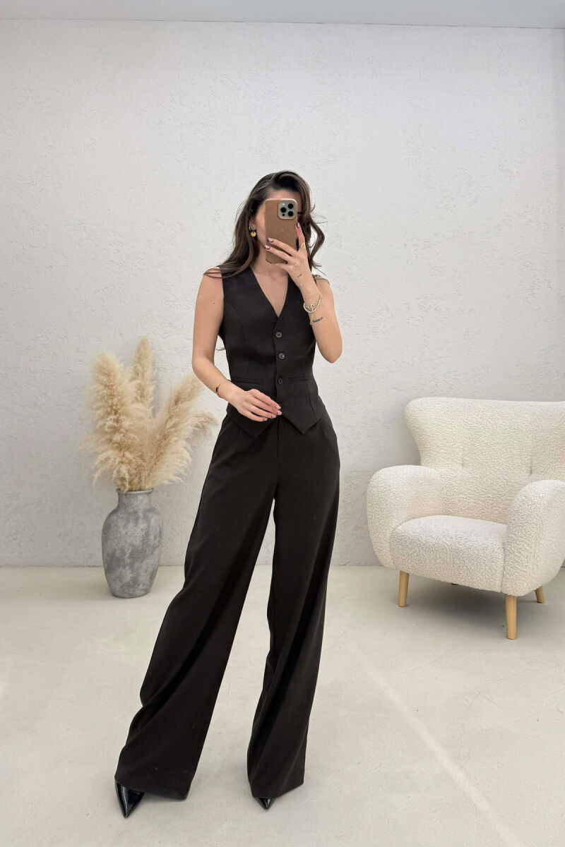 ONE COLOR VEST+TROUSERS WOMEN SET DARK BROWN/KAE - 4