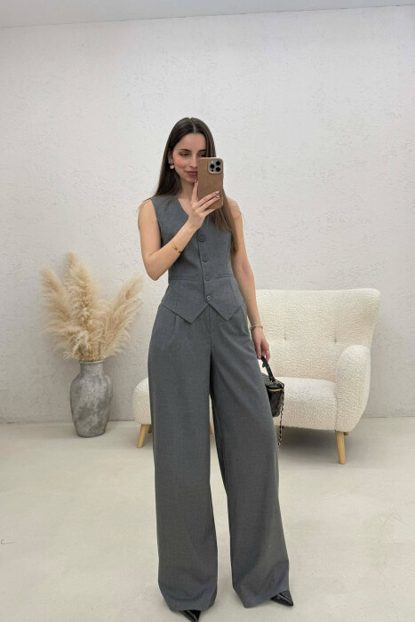 ONE COLOR VEST+TROUSERS WOMEN SET GREY/GRI - KLAUDIO FASHION