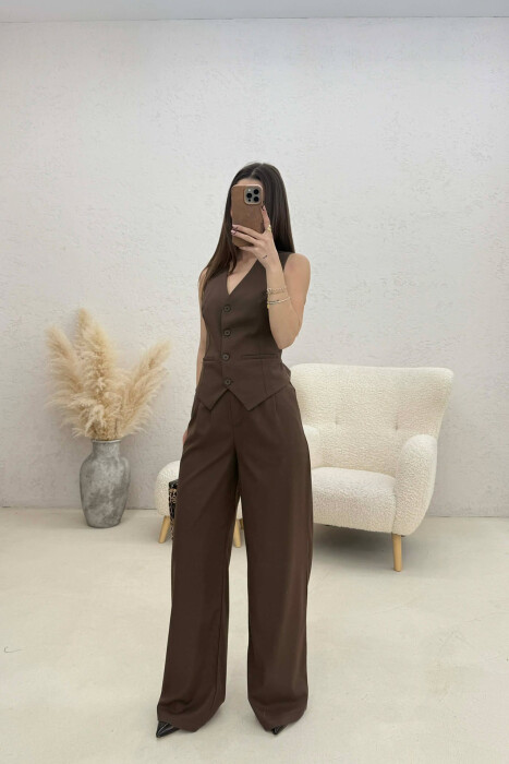 ONE COLOR VEST+TROUSERS WOMEN SET LIGHT BROWN/KAZB 