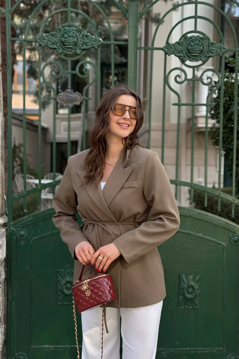 ONE COLOR WAIST LACING FAKE POCKETS CLASSIC WOMAN JACKET OLIVE/ULLI - 1