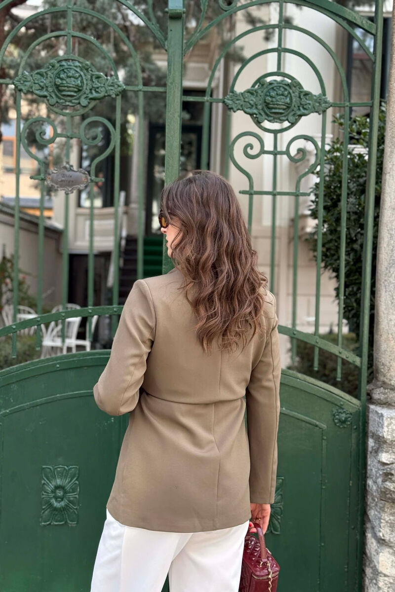 ONE COLOR WAIST LACING FAKE POCKETS CLASSIC WOMAN JACKET OLIVE/ULLI - 5