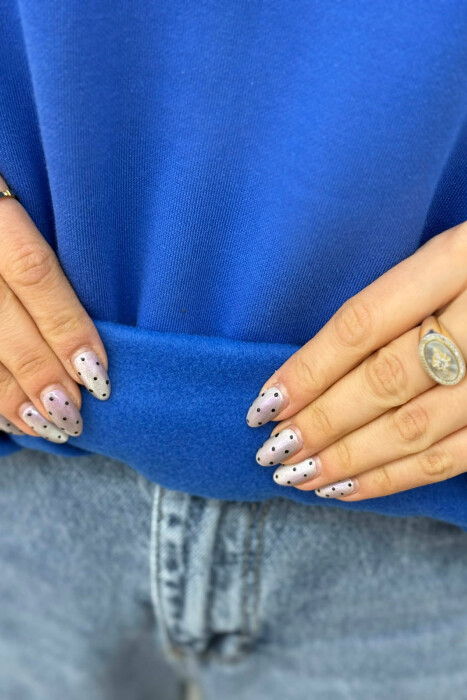 ONE COLOR WAISTBAND FLUFFY WOMEN HOODIE BLUE/BLU - 4