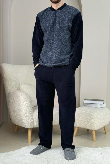 ONE COLOR WARM SWEATSHIRT+SWEATPANTS MEN PYJAMAS BLUE/BLU - 3