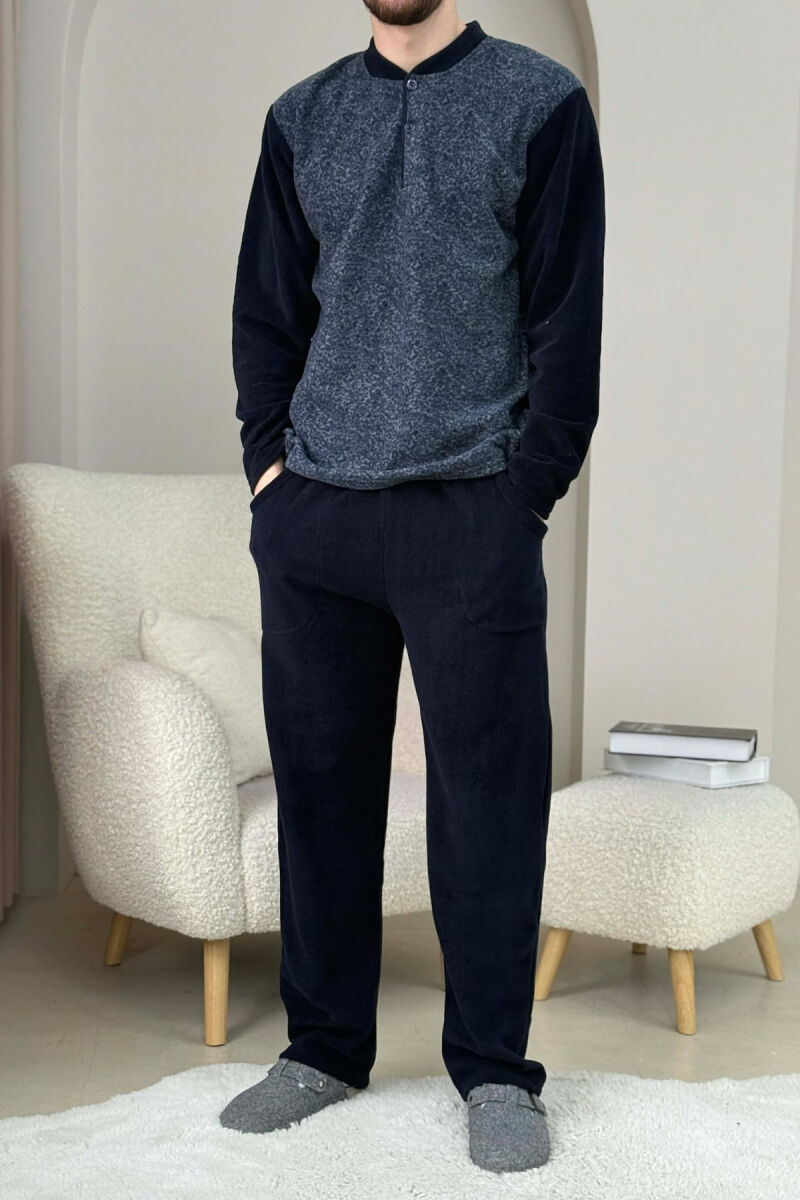 ONE COLOR WARM SWEATSHIRT+SWEATPANTS MEN PYJAMAS BLUE/BLU - 3