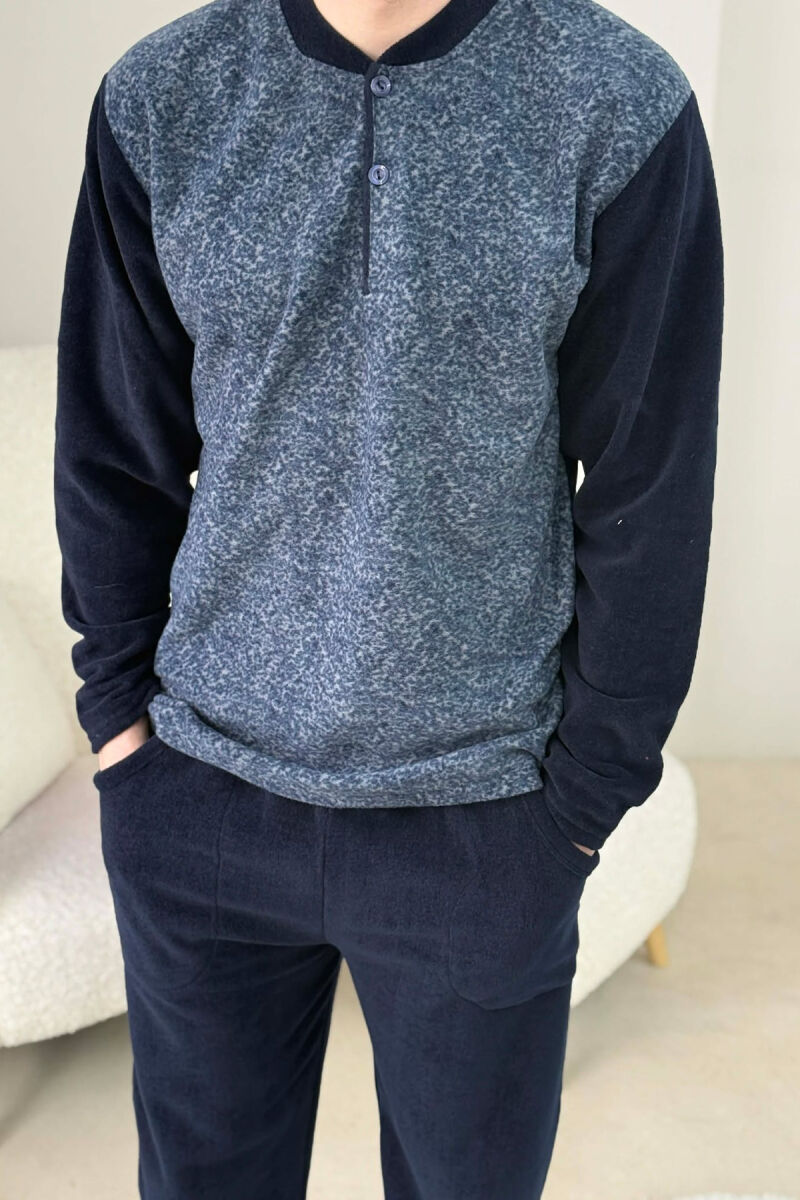 ONE COLOR WARM SWEATSHIRT+SWEATPANTS MEN PYJAMAS BLUE/BLU - 4