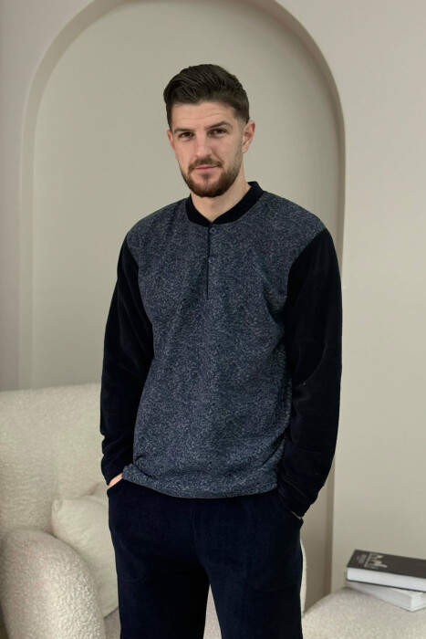 ONE COLOR WARM SWEATSHIRT+SWEATPANTS MEN PYJAMAS BLUE/BLU - 5