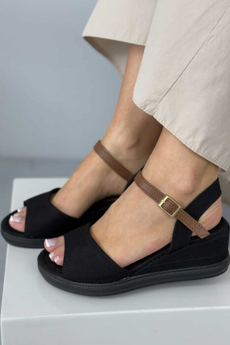 ONE COLOR WEDGE WOMEN SANDALS BLACK/ E ZEZE - 1