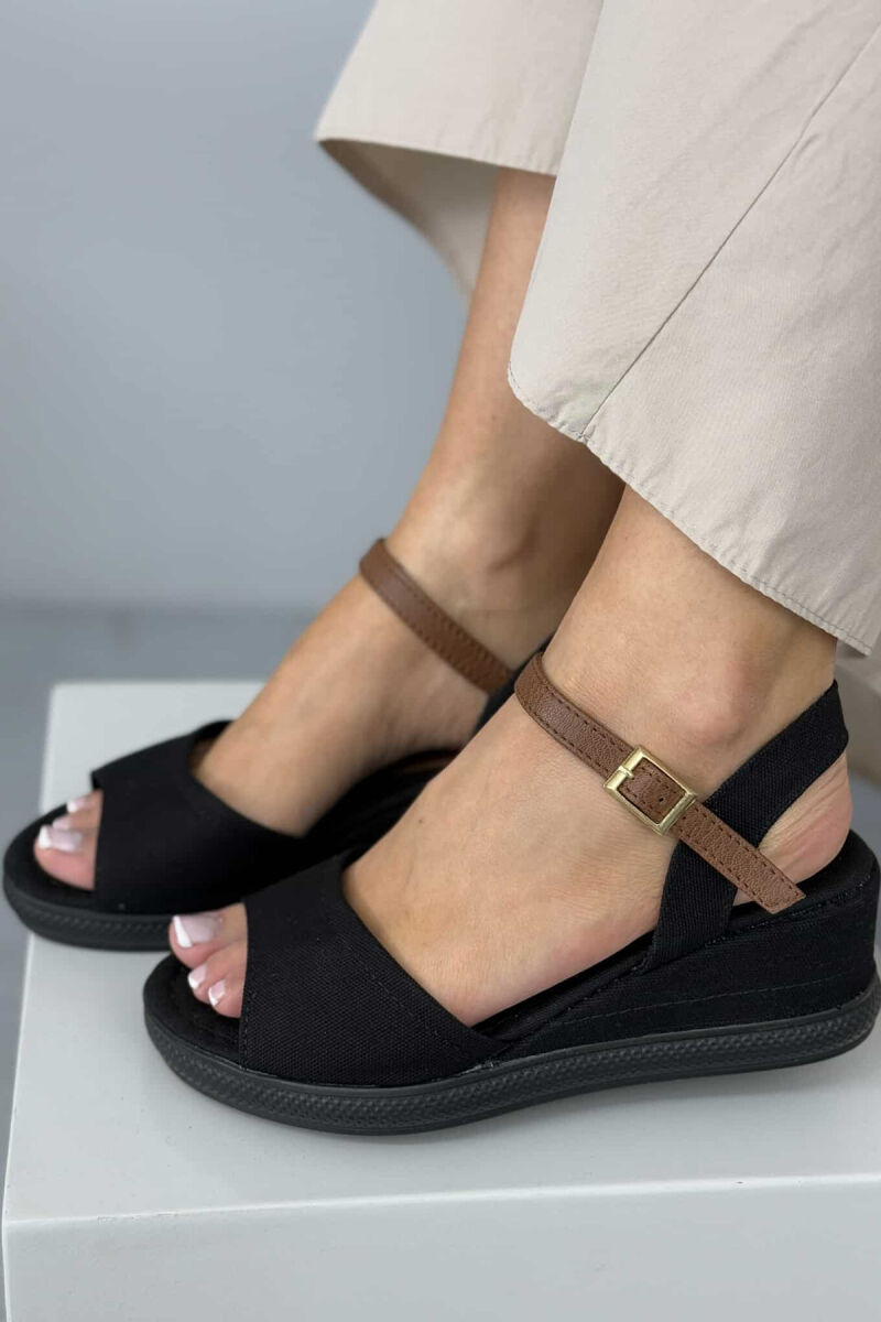 ONE COLOR WEDGE WOMEN SANDALS BLACK/ E ZEZE - 1