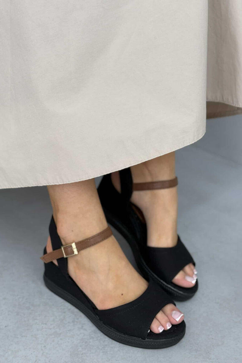 ONE COLOR WEDGE WOMEN SANDALS BLACK/ E ZEZE - 3