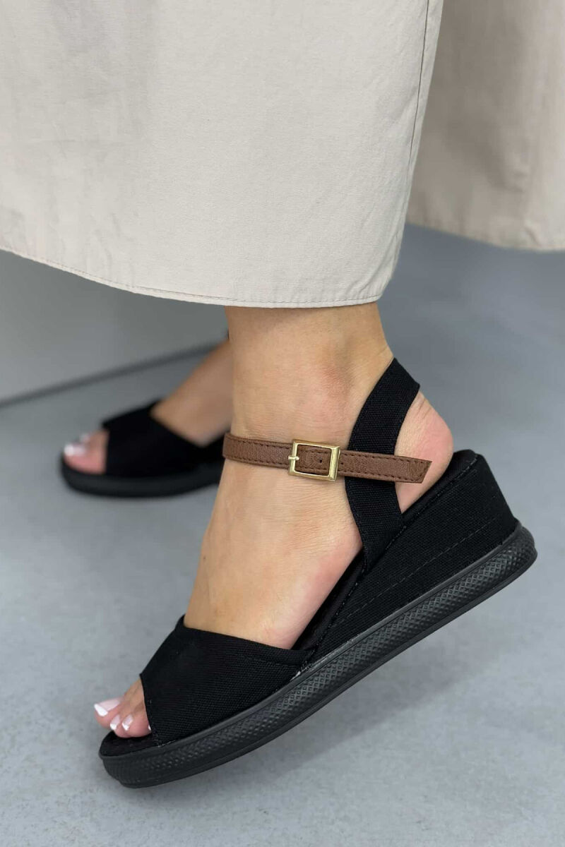 ONE COLOR WEDGE WOMEN SANDALS BLACK/ E ZEZE - 5