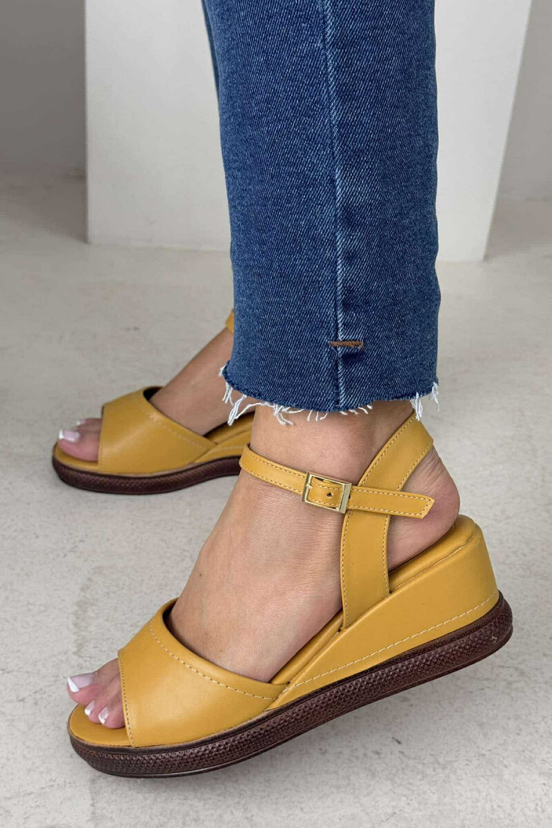 ONE COLOR WEDGE WOMEN SANDALS MUSTARD/MUSTARDE - 1