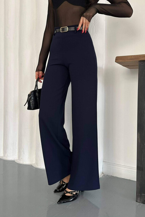 ONE COLOR WIDE LEG BELT DETAIL WOMAN TROUSERS BLUE/BLU - 2
