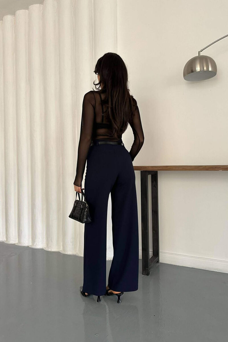 ONE COLOR WIDE LEG BELT DETAIL WOMAN TROUSERS BLUE/BLU - 3