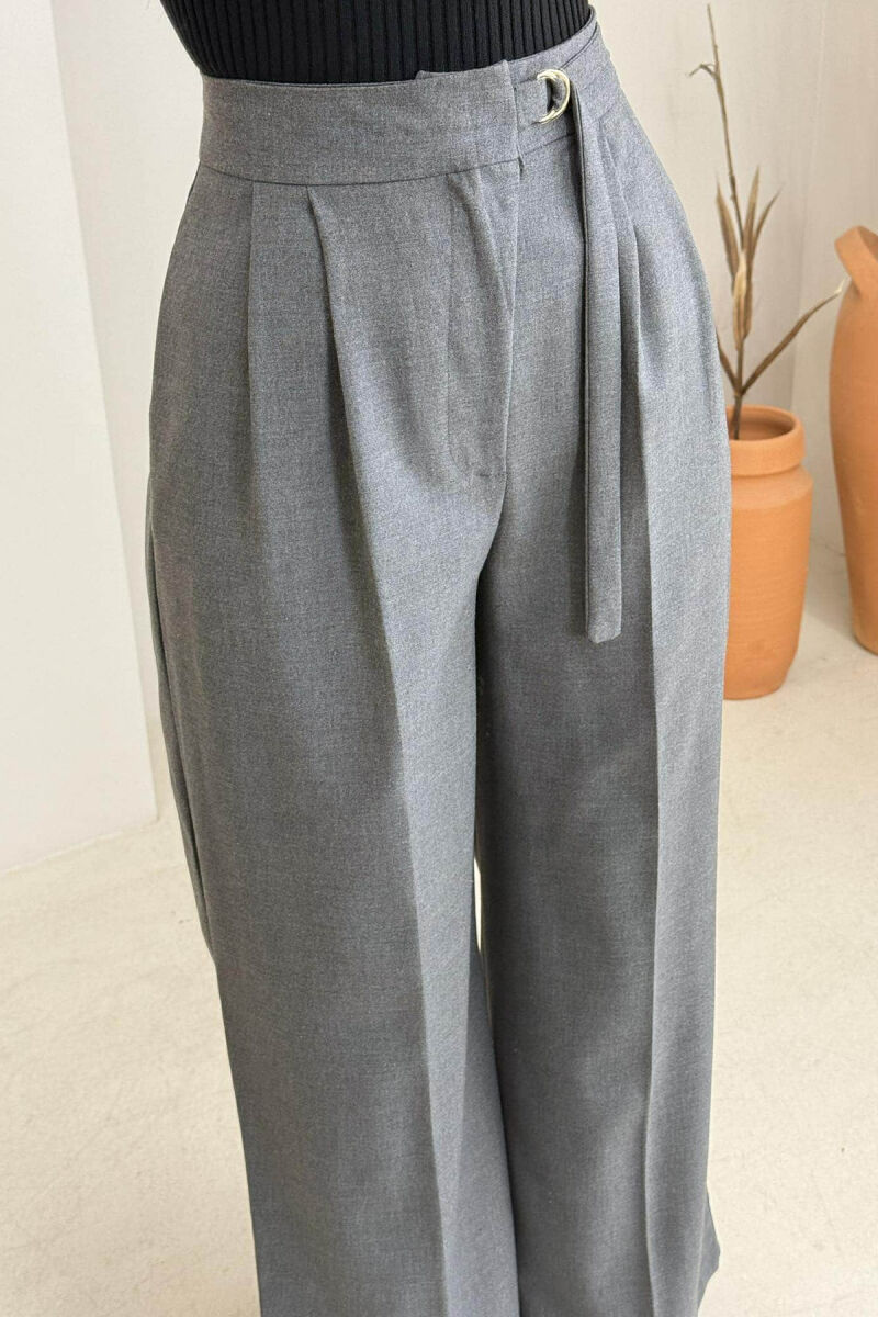 ONE COLOR WIDE LEG BELT WOMEN TROUSERS DARK GREY/GEE - 4
