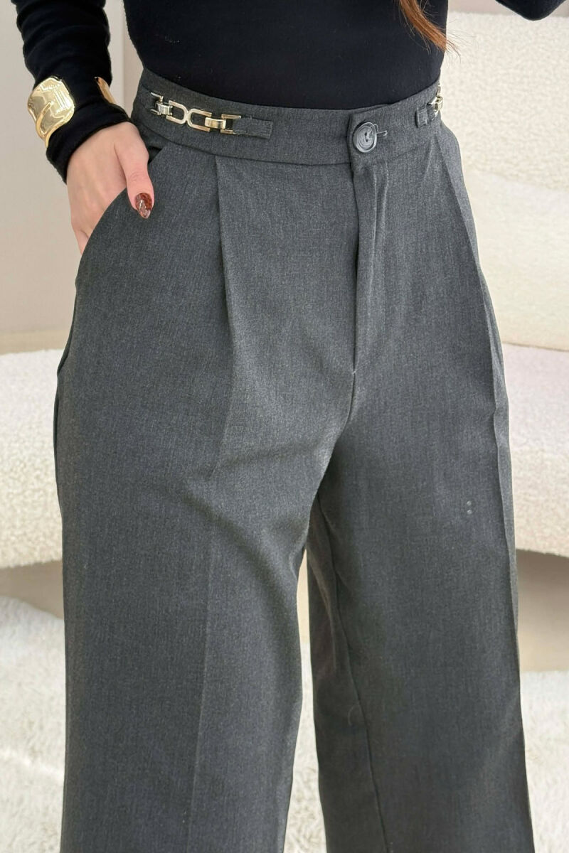 ONE COLOR WIDE LEG CHAIN DETAILS WOMEN TROUSERS DARK GREY/GEE - 2