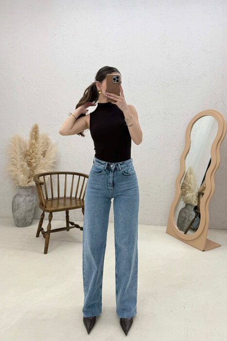 ONE COLOR WIDE LEG SIMPLE WOMAN JEANS LIGHT BLUE-LIGHT BLUE/BZ-BZ - KLAUDIO FASHION