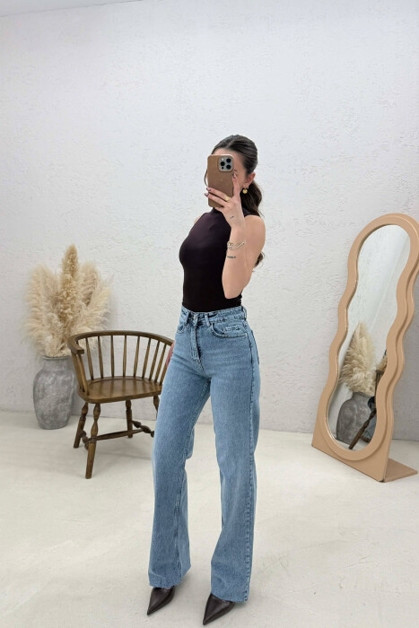 ONE COLOR WIDE LEG SIMPLE WOMAN JEANS LIGHT BLUE-LIGHT BLUE/BZ-BZ - 5