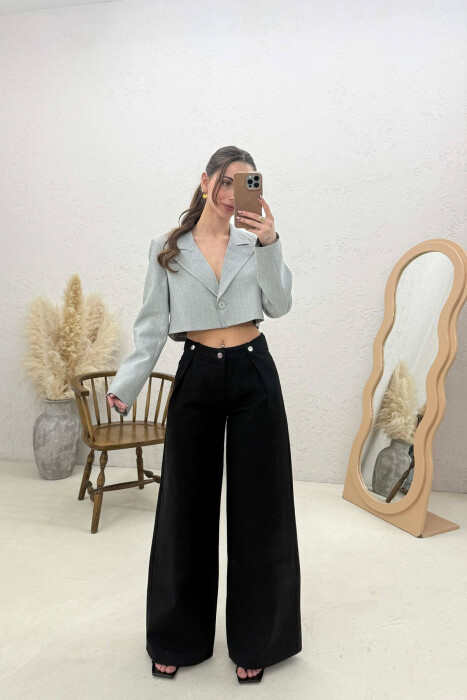 ONE COLOR WIDE LEG SIMPLE WOMEN JEANS BLACK/ E ZEZE - 1