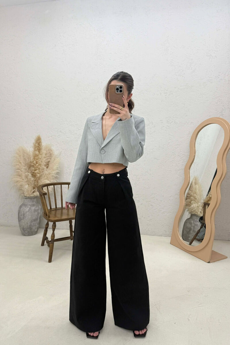 ONE COLOR WIDE LEG SIMPLE WOMEN JEANS BLACK/ E ZEZE - 4
