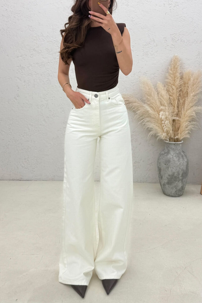 ONE COLOR WIDE LEG WOMAN JEANS CREAM/KREM - 2