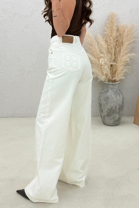 ONE COLOR WIDE LEG WOMAN JEANS CREAM/KREM - 4