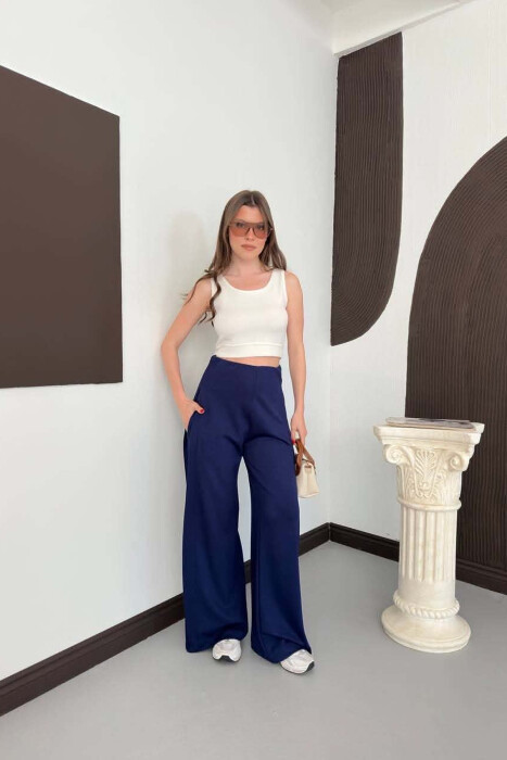 ONE COLOR WIDE LEG WOMAN SWEATPANTS BLUE/BLU - KLAUDIO FASHION