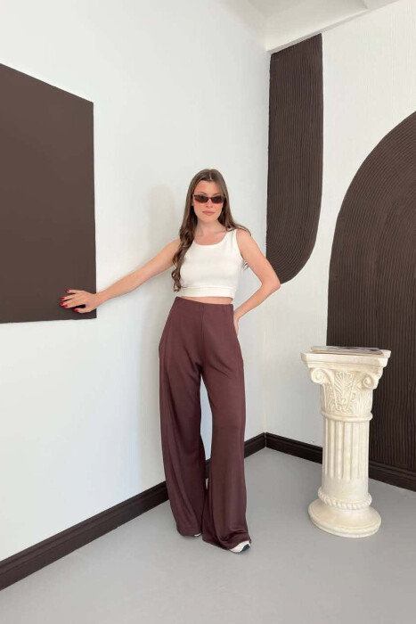 ONE COLOR WIDE LEG WOMAN SWEATPANTS BROWN/KAFE - KLAUDIO FASHION