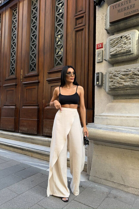 ONE COLOR WIDE LEG WOMAN TROUSERS BEIGE/BEZHE 