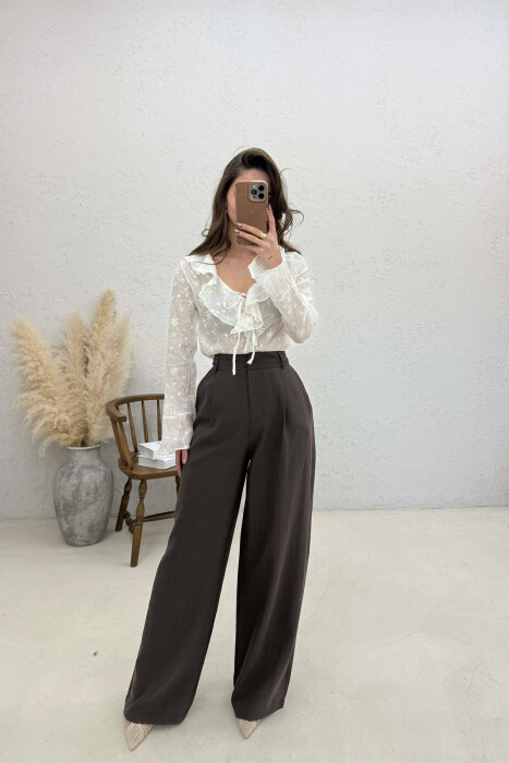 ONE COLOR WIDE LEG WOMAN TROUSERS BROWN/KAFE - 2