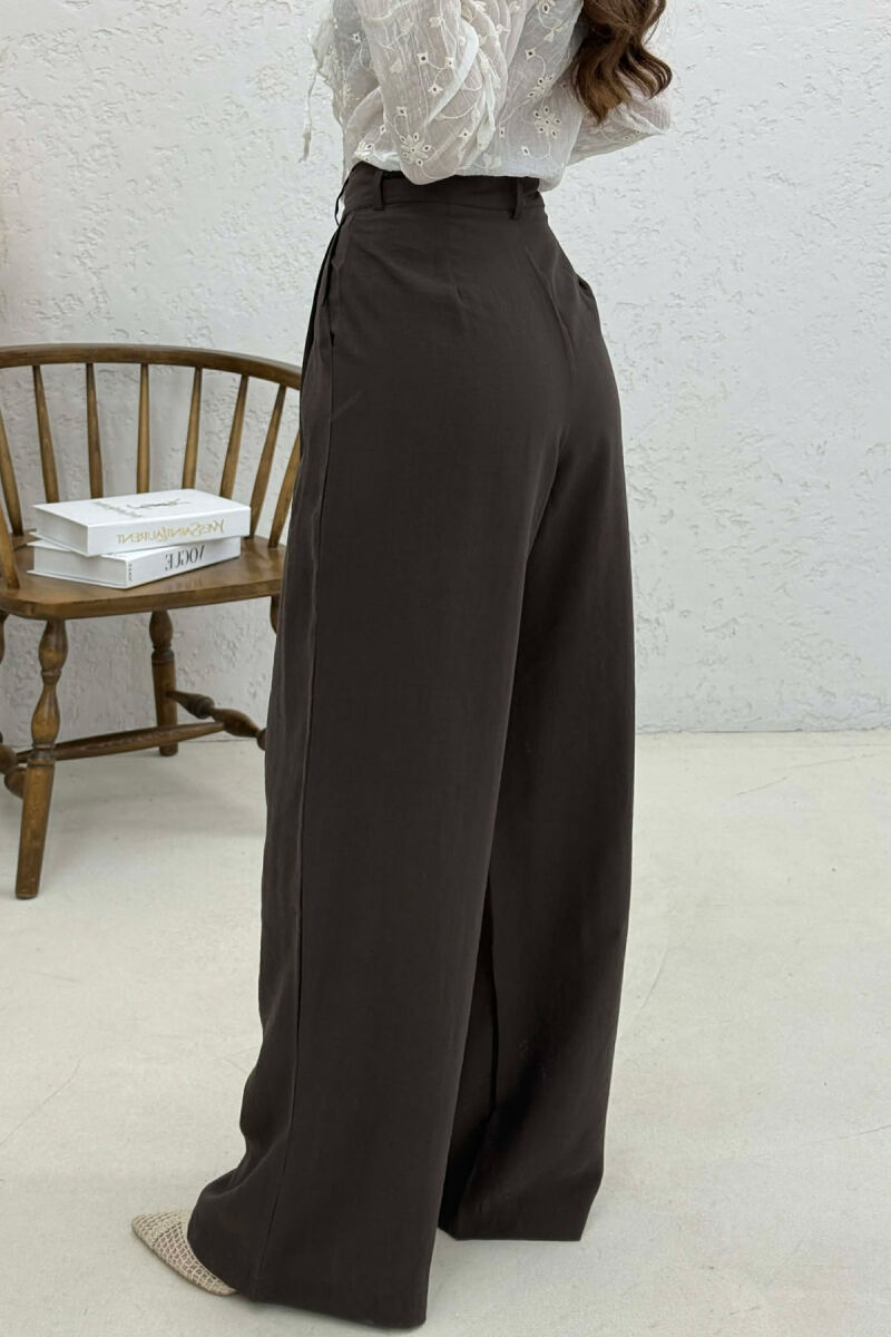 ONE COLOR WIDE LEG WOMAN TROUSERS BROWN/KAFE - 4