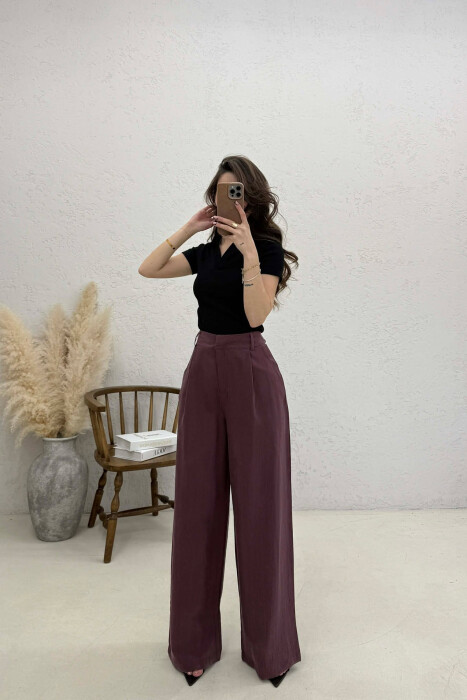 ONE COLOR WIDE LEG WOMAN TROUSERS BURGUNDY/VISHNJE 