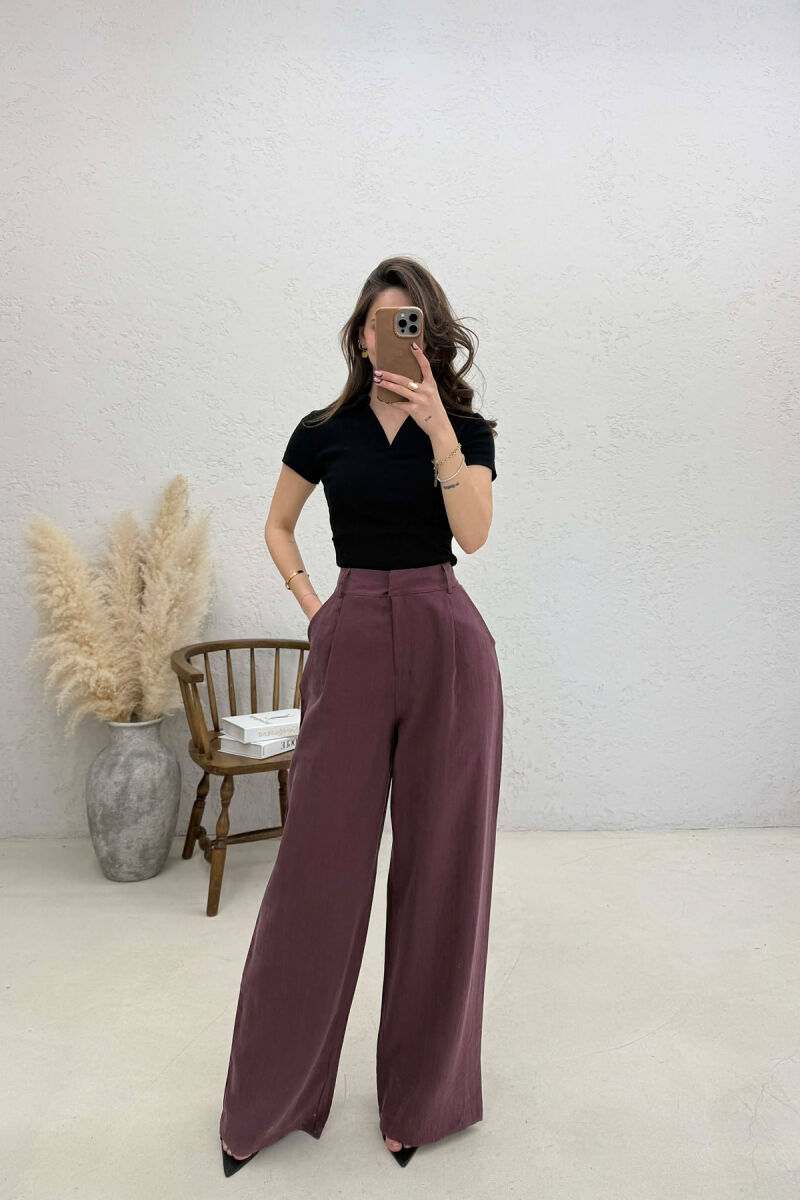 ONE COLOR WIDE LEG WOMAN TROUSERS BURGUNDY/VISHNJE - 2