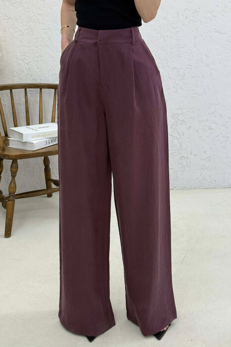ONE COLOR WIDE LEG WOMAN TROUSERS BURGUNDY/VISHNJE - 4