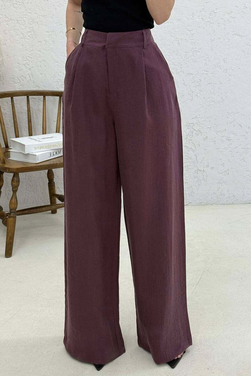 ONE COLOR WIDE LEG WOMAN TROUSERS BURGUNDY/VISHNJE - 4