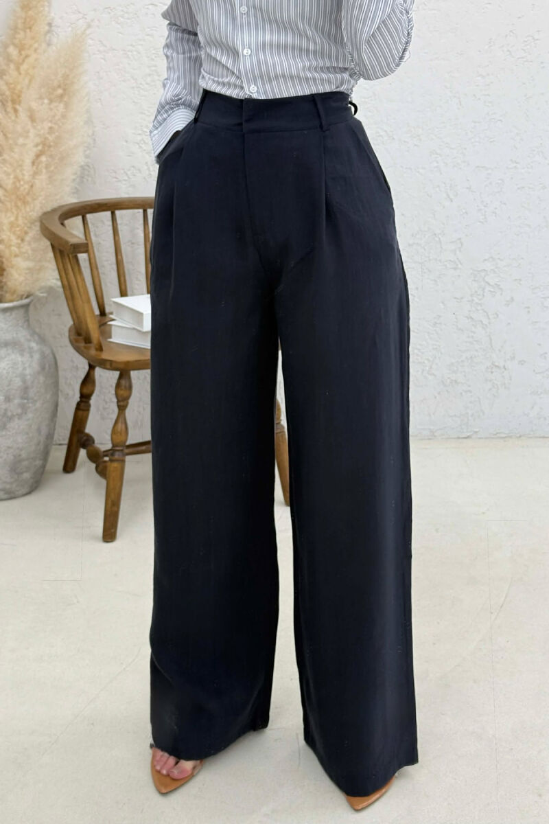ONE COLOR WIDE LEG WOMAN TROUSERS DARK BLUE/BEE - 4