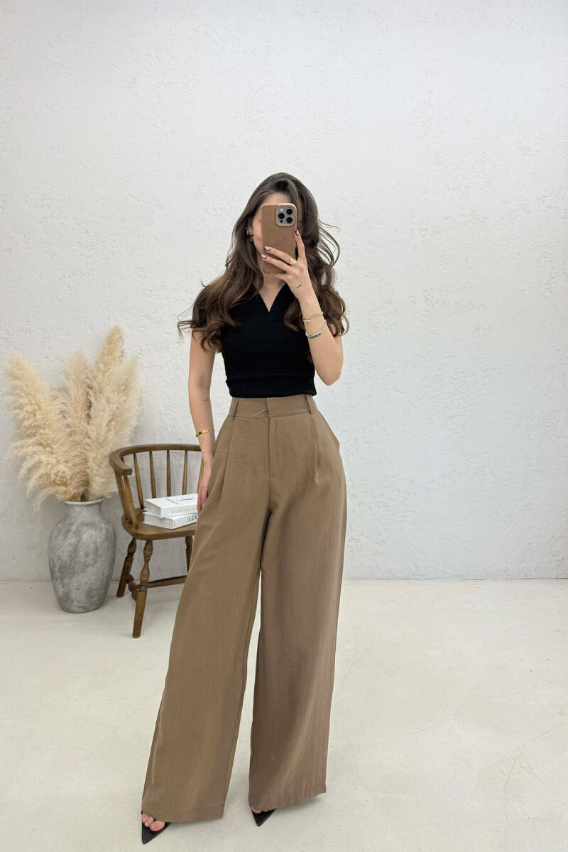 ONE COLOR WIDE LEG WOMAN TROUSERS LIGHT BROWN/KAZB - 1