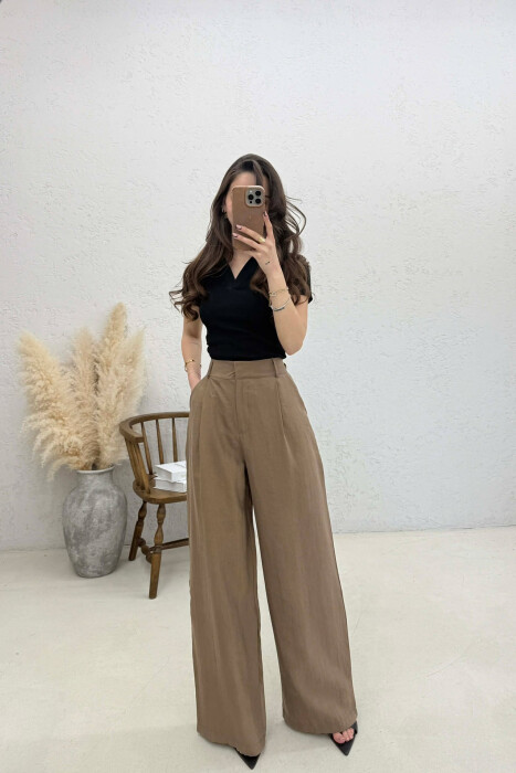 ONE COLOR WIDE LEG WOMAN TROUSERS LIGHT BROWN/KAZB - 3