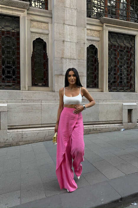 ONE COLOR WIDE LEG WOMAN TROUSERS PINK/ROZE 