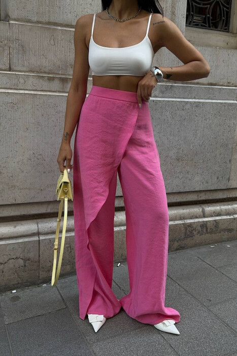 ONE COLOR WIDE LEG WOMAN TROUSERS PINK/ROZE - 3