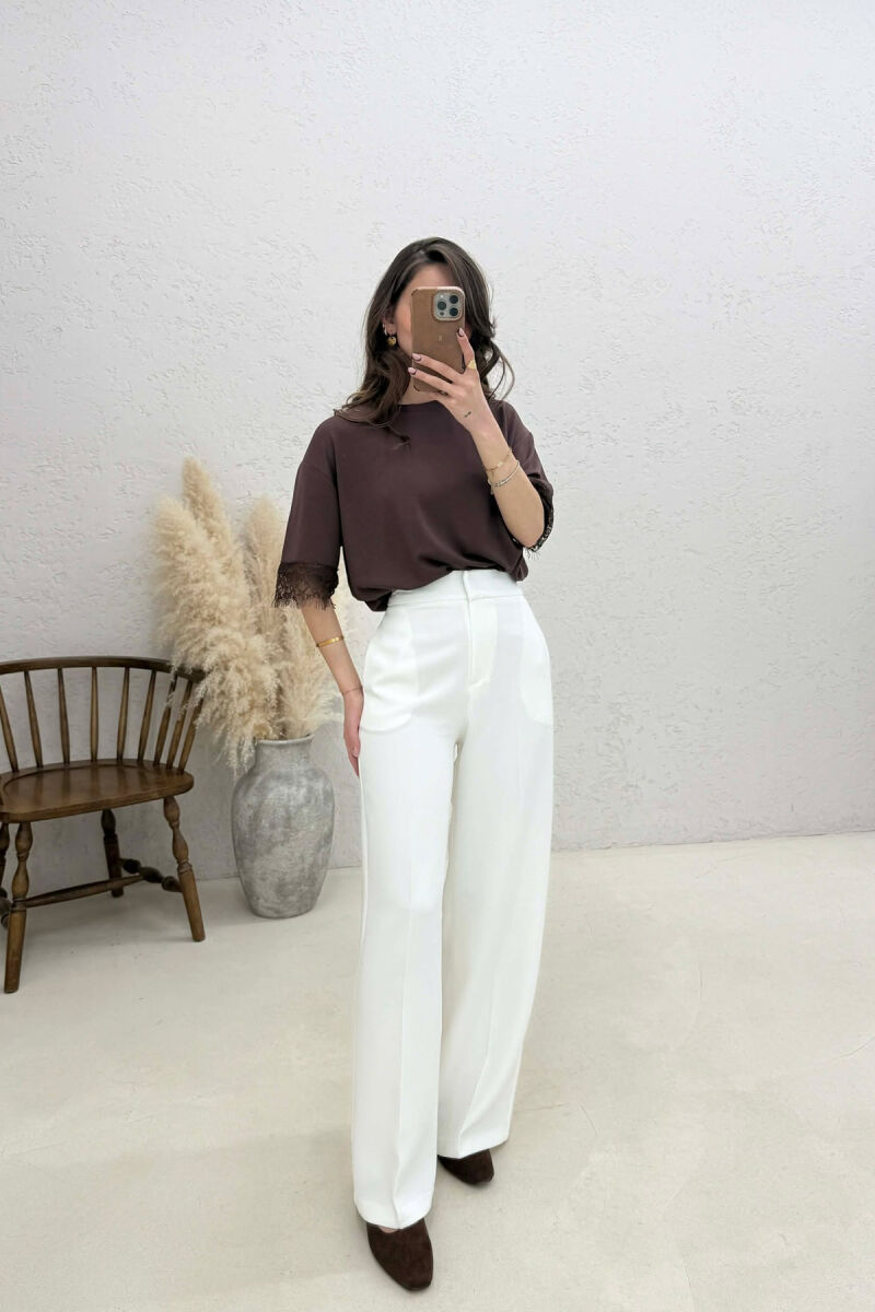 ONE COLOR WIDE LEG WOMAN TROUSERS WHITE-E BARDHE - 1