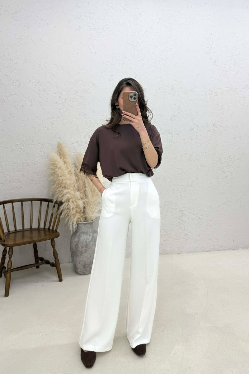 ONE COLOR WIDE LEG WOMAN TROUSERS WHITE-E BARDHE - 2