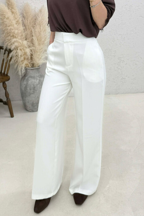 ONE COLOR WIDE LEG WOMAN TROUSERS WHITE-E BARDHE - 3