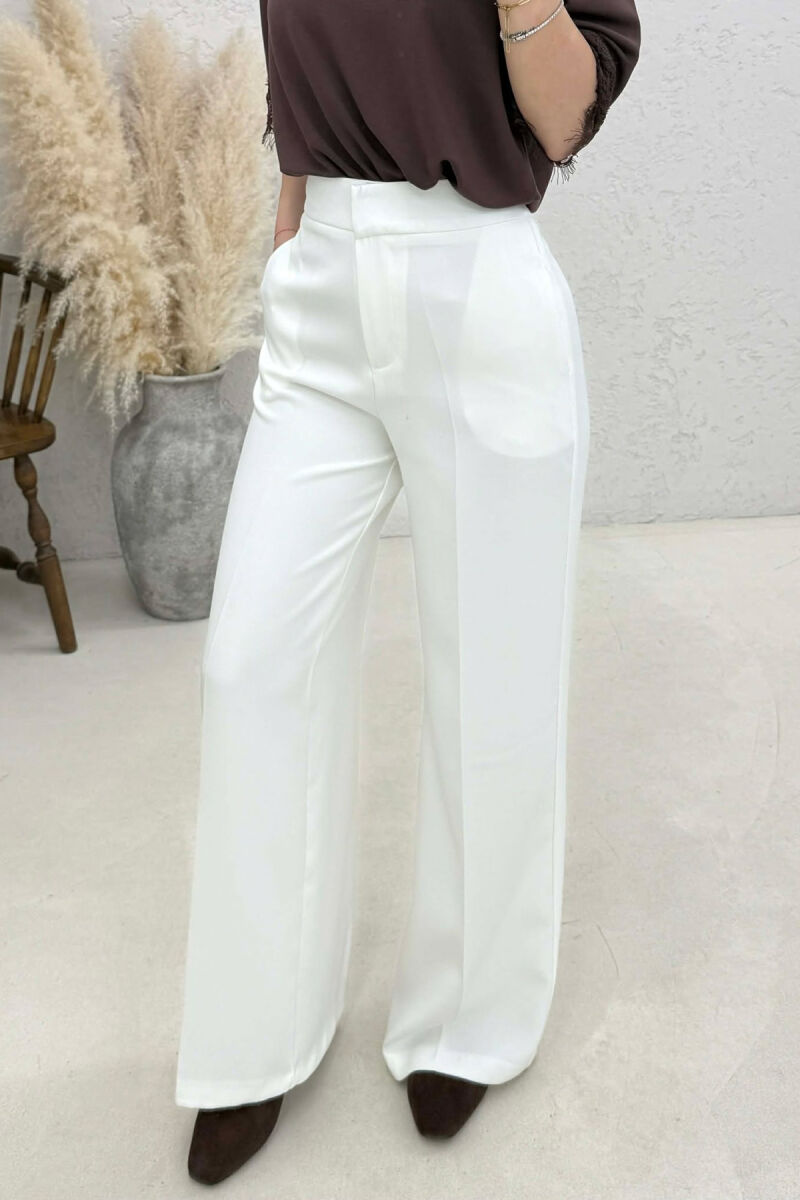 ONE COLOR WIDE LEG WOMAN TROUSERS WHITE-E BARDHE - 3